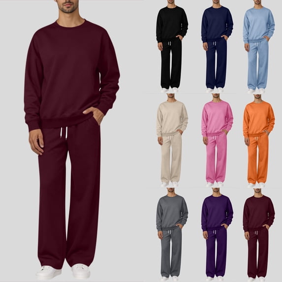 Jinhomg Outfits for Men 2 Piece Sets Long Sleeve Baggy Sweatshirts and Drawstring Pants Lightweight Crew Neck Pullover Tracksuits Black,XXL