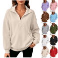 thumbnail image 1 of Yeaiivve Oversize Sweatshirts for Women Long Sleeve Button Henley Pullover Tops Mock Neck Loose Fit Casual Sport Sweatshirt with Pockets Army Green,S, 1 of 9