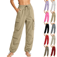 thumbnail image 1 of Yeaiivve Parachute Cargo Pants for Women Drawstring High Waisted Joggers Pant Summer Casual Outdoor Hiking Pants with Pockets Red,XXL, 1 of 7