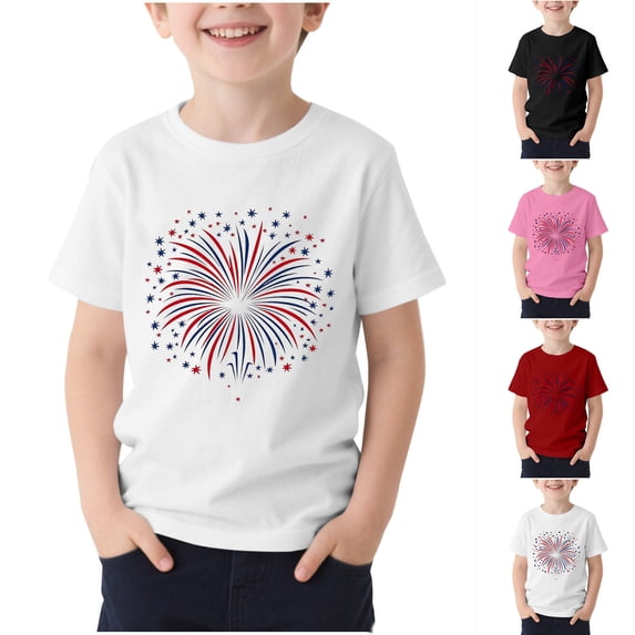Yeaiivve Patriotic T Shirts for Kids Boys Firework Print Graphic Tees 4th of July Short Sleeve Casual Tshirts Comfy Breathable Summer Tops Red 9-10Years