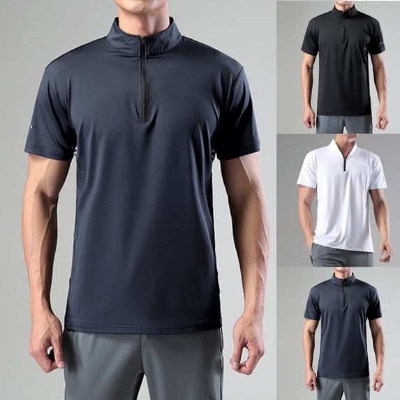 Yeaiivve Quarter Zip Pullover Men Running Shirt Short Sleeve Tee Moisture Wicking Quick Dry Tops Crew Neck Athletic Workout Tee Shirts for Men