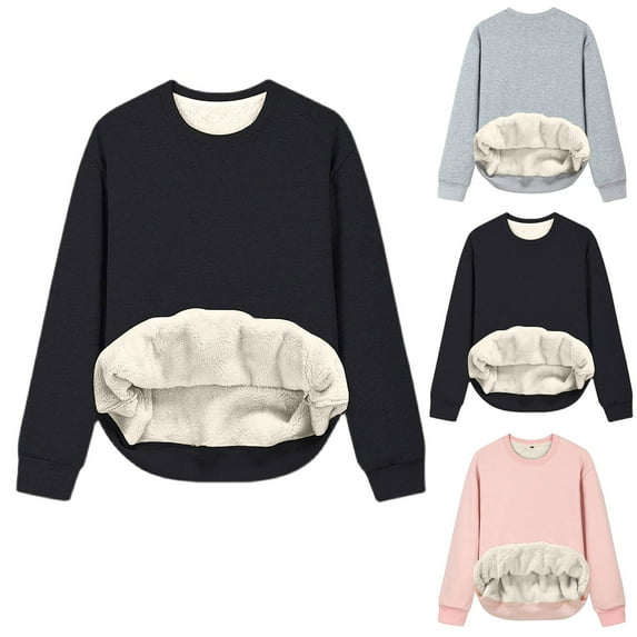 Yeaiivve Sherpa Lined Sweatshirt for Women Winter Thermal Tops Casual Athletic Pullover Heavyweight Fleece Crewneck Sweatshirt Black M