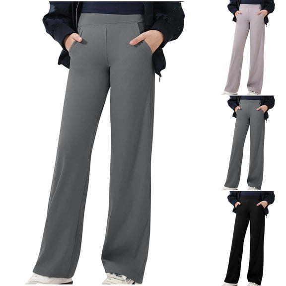 Yeaiivve Straight Wide Leg Pants for Girls Elastic High Waisted Yoga Pants Loose Fit Casual Active Sweatpants Solid Color Lounge Trousers with Pockets Black 170