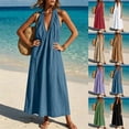 thumbnail image 1 of Yeaiivve Summer Dresses for Women 2026 Boho Halter Maxi Dress Deep V Neck Backless Linen Dress Lightweight Flowy Long Dresses for Travel Cruise Outfits Black,S, 1 of 8