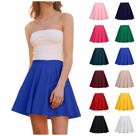 Yeaiivve Summer Skirts for Women Elastic Waist Flowy Pleated Skirts Casual A-Line Mini Skater Skirt Flared Plain Basic Skirts Red,S