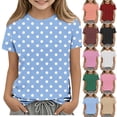 thumbnail image 1 of Yeaiivve Summer T-Shirts for Kids Girls Cute Polka Dot Short Sleeve Tees Crew Neck Casual Texture Tee Shirts Back to School Basic Tops for Little Girls Light Blue 4 Years, 1 of 6