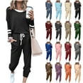thumbnail image 1 of Yeaiivve Sweatsuit for Women 2 Piece Outfits Striped Crewneck Pullover Top and Drawstring Jogger Pants Lounge Tracksuit Set Purple XXL, 1 of 9