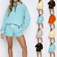 thumbnail image 1 of Yeaiivve Sweatsuits for Women 2 Piece Set Quarter Zip Pullover and Drawstring Waist Shorts Tracksuit Sets Solid Casual Sports Outfits Sky Blue M, 1 of 7
