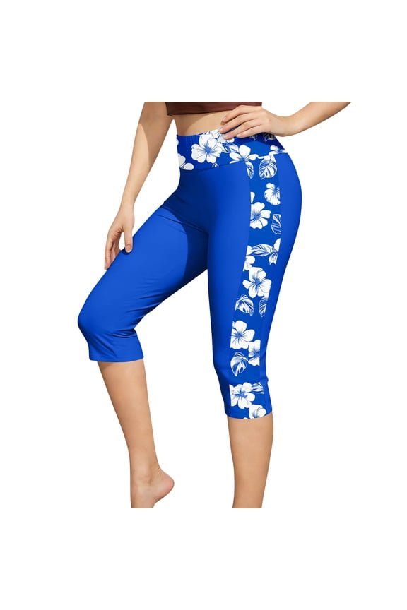 Swim Pants for Women Fashion Print High Waisted Swim Capris Tummy Control Capris Pants Quick Dry Beach Swimming Leggings Shorts Multicolor,XXL