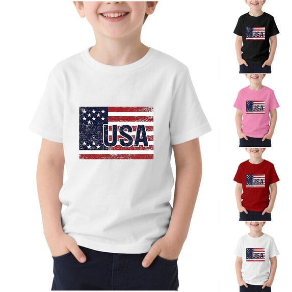 Yeaiivve Toddler Boys American Flag Graphic Tees 4th of July Distressed Print Tshirts Kids Short Sleeve Casual Patriotic Tops 2026 Summer T-Shirts Pink 9-10Years
