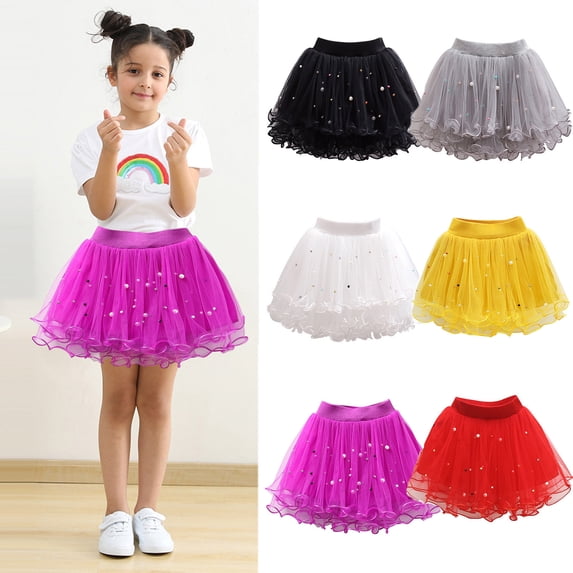 Yeaiivve Toddler Girls Tutu Skirt Ruffle Hem Tulle Princess Skirts Elastic Waist Sequin Mesh Skirt for Kids Birthday Party & Dance Wear White 6Years