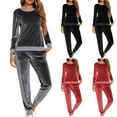 thumbnail image 1 of Yeaiivve Track Suits for Women Velour Lounge Sweatsuits 2 Piece Set Crewneck Long Sleeve Tops and Pants Matching Sets Black M, 1 of 4