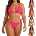 thumbnail image 1 of Yeaiivve Triangle Bikini Set for Women Plus Size V Neck Halter Tops Adjustable String Bottoms Textured Bathing Suits Two Piece Swimsuit Blue,2XL, 1 of 8