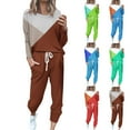 thumbnail image 1 of Yeaiivve Two Piece Outfits for Women Color Block Long Sleeve Crewneck Pullover Tops and Pants Jogger Sweatsuits Lounge Tracksuit Set with Pockets Brown XXXL, 1 of 5