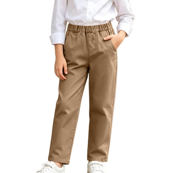 Yeaiivve Unisex Kids School Uniform Pants Elastic Waist Straight Leg Dress Pants Boys Girls Solid Casual Athletic Trousers with Pockets 5-15 Years