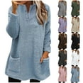 thumbnail image 1 of Yeaiivve Winter Thermal Sweatshirt for Women Fuzzy Sherpa Pullover Cozy Fleece Loungewear Tunic Tops with Pockets Blue S, 1 of 6
