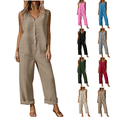 thumbnail image 1 of Yeaiivve Women Button Down Jumpsuits Cotton Linen Short Sleeve Overalls Comfy Breathable Summer Casaul Rompers with Pockets Gray,S, 1 of 7