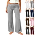 thumbnail image 1 of Yeaiivve Women Fold Over Flare Leggings Low Rise Yoga Pants Side Drawstring Waist Bell Bottom Wide Leg Sweatpants Soft Lounge Pajama Pants Gray,XXXL, 1 of 9