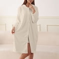 thumbnail image 1 of Yeaiivve Women Fuzzy Hooed Robes Knee Length Button Front Spa Robes Absorbent Quick Dry Bathrobes Lightweight Soft Cozy Sleepwear Beige Free Size, 1 of 7