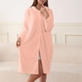 thumbnail image 1 of Yeaiivve Women Fuzzy Hooed Robes Knee Length Button Front Spa Robes Absorbent Quick Dry Bathrobes Lightweight Soft Cozy Sleepwear Pink Free Size, 1 of 7