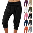 thumbnail image 1 of Yeaiivve Women Lounge Capris Foldover Wide Leg Capri Pant Loose Comfy Cuffed Bottom Pajamas Pants Sleepwear Khaki,XXL, 1 of 3
