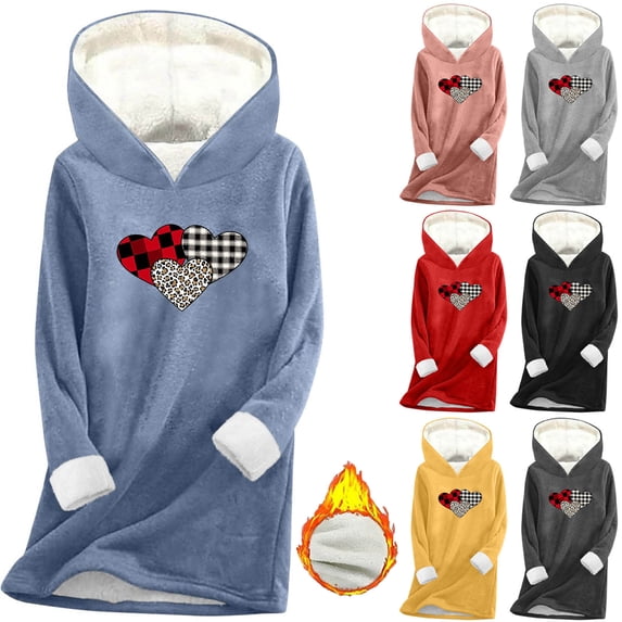 Yeaiivve Women's Cute Graphic Hoodie Sweatshirt Oversized Sherpa Lined Hoodies Winter Thermal Sweatshirts Loose Fit Hooded Pullover Tops Dark Gray L