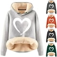 thumbnail image 1 of Yeaiivve Women's Fleece Lined Hoodies Cute Heart Print Pullover Sweatshirt Soft Warm Winter Hoodie Black XXL, 1 of 6