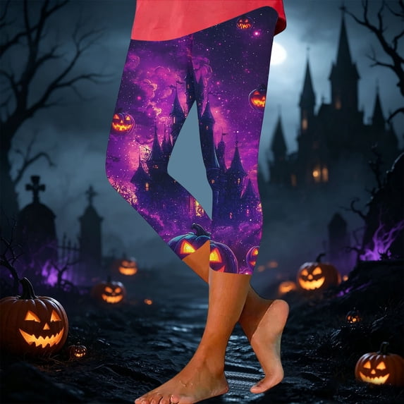 Yeaiivve Women's High Waist Capri Leggings Gradient Pumpkin Graphic Tights Buttery Soft Cozy Slim Fit Yoga Pants Idea Halloween Gift for Women Friends XXL