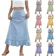 thumbnail image 1 of Yeaiivve Women's High Waist Plaid Skirts Candy Color Gingham Tiered Flowy Sundress Summer Boho Ruffle Hem Maxi Skirts with Pockets Blue,S, 1 of 7
