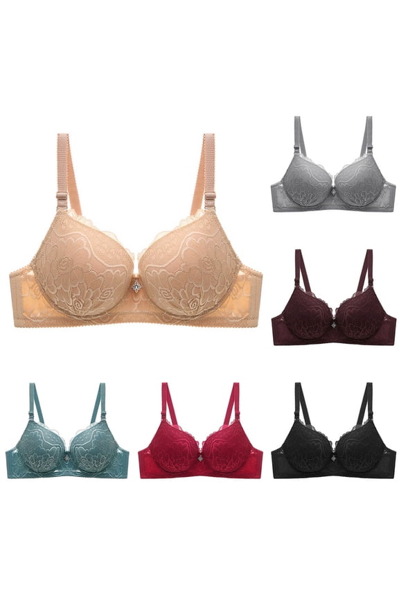 Women's Lace Push-Up Bra Underwire Full Coverage Supportive Padded Bras Adjustable Straps Comfort Thin Everyday Underwear Beige,38