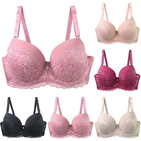 Yeaiivve Women's Lace Push-Up Underwire Bra Padded Lift Support Bras Adjustable Straps Full Coverage Bras Thin Breathable Everyday Bra Pink,100E