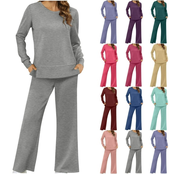 Yeaiivve Women's Solid Sweatsuit Set 2 Piece Long Sleeve Pullover Sweatshirt and Sweatpants Sport Outfits Sets Gray L