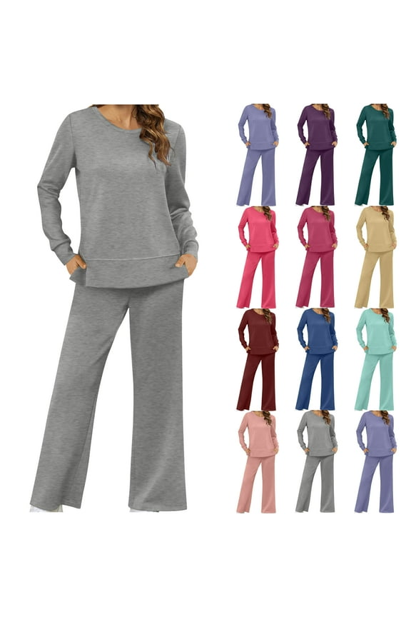 Women's Solid Sweatsuit Set 2 Piece Long Sleeve Pullover Sweatshirt and Sweatpants Sport Outfits Sets Watermelon Red XXXL
