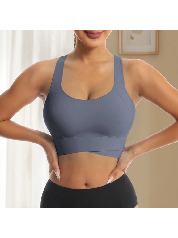Women's Sports Bras Mid Impact Non Slip Activewear for Gym Running Fitness Back-Smoothing Solid Brassiere Lightweight Breathable Bra L Dark Blue