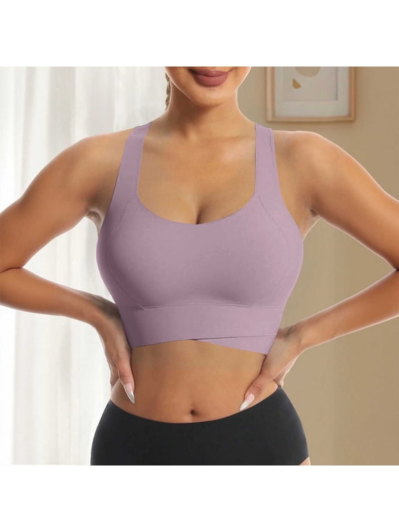 Women's Sports Bras Mid Impact Non Slip Activewear for Gym Running Fitness Back-Smoothing Solid Brassiere Lightweight Breathable Bra XL Purple