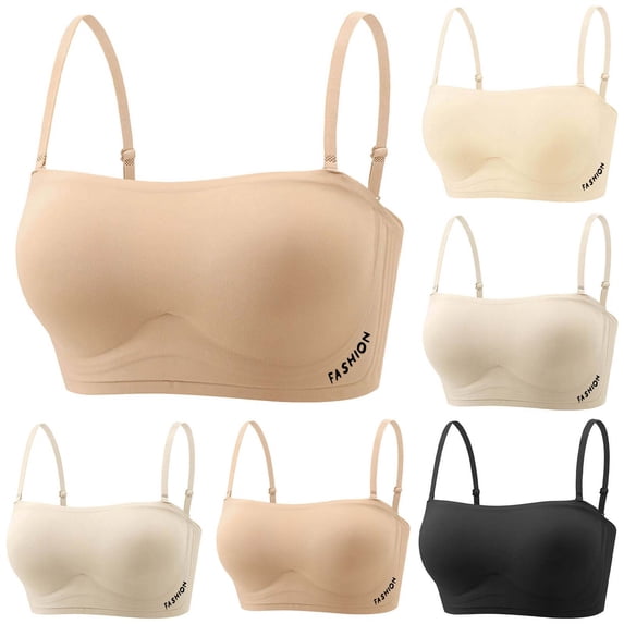 Yeaiivve Women's Strapless Bandeau Bra Non-Slip Lining Removable Straps Bralette Seamless Off-Shoulder Backless Underwear Black,XL