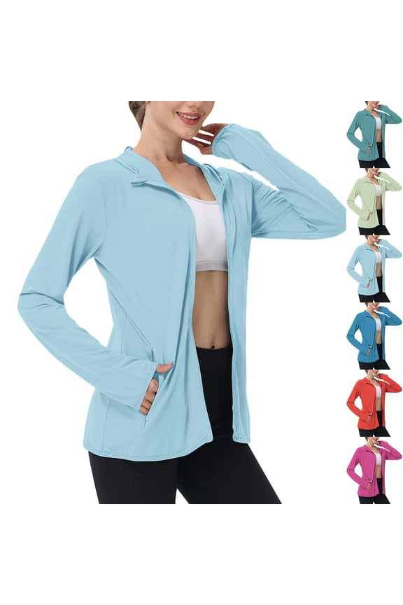 Women's UPF 50+ Lightweight Athletic Jackets Sun Protection Long Sleeve Hooded Shirts Hiking Outdoor Full Zip Tops with Pocket Bronze,L