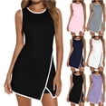 thumbnail image 1 of Yeaiivve Women's Workout Tennis Dress Built-in Shorts Sleeveless Bodycon Cinched Waist Mini Dresses Crewneck Golf Athletic Rompers with Pockets Pink,M, 1 of 7