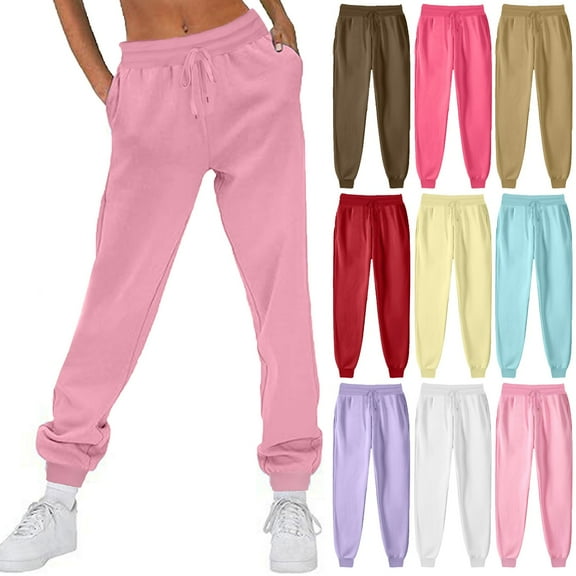 Yeaiivve Womens Baggy Sweatpants High Waisted Cinch Bottom Athletic Joggers Sweat Pants with Pockets Pink M