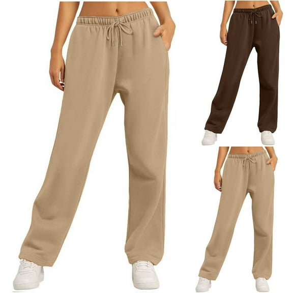 Yeaiivve Womens Baggy Sweatpants High Waisted Drawstring Casual Athletic Pants Lightweight Fleece Lined Trouser Pants with Pockets Coffee S