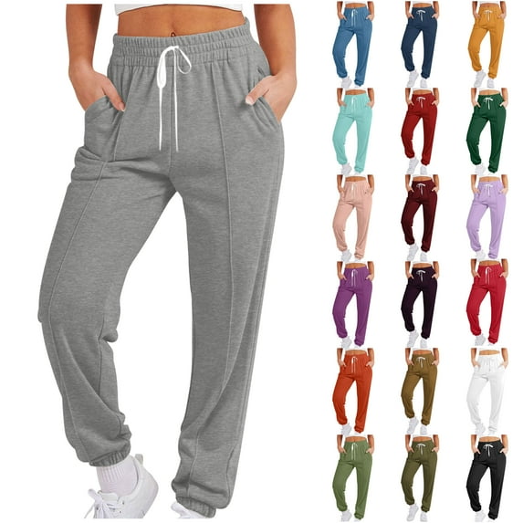 Yeaiivve Womens Fleece Sweatpants Drawstring Casual Joggers Solid Athletic Pants with Pockets Gray M
