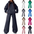 thumbnail image 1 of Yeaiivve Womens Fleece Sweatsuit 2 Piece Set Oversized Pocket Hoodie and Wide Leg Pants Y2K Track Suit Sets Black S, 1 of 5