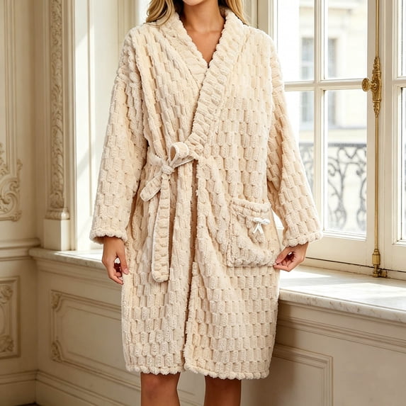 Yeaiivve Womens Fuzzy Fleece Robes Long Sleeve Quick Dry Absorbent Warp Robe Winter Comfy Plush Cute Sleepwear with Pocket Orange Free Size