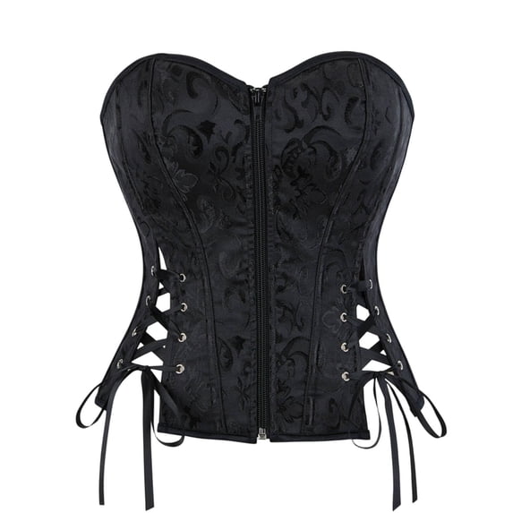 Yeaiivve Womens Halloween Corset Zipper Bustier Tops Side Lace Up Strapless Corsets Vintage Printed Waist Shapers Gothic Party Waist Trainer Top Black L
