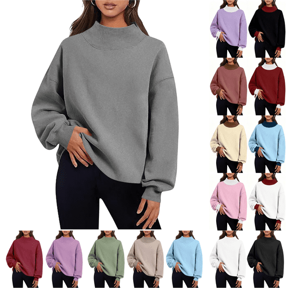 Yeaiivve Womens Oversized Sweatshirts Solid Color Mock Neck Pullover Long Sleeve Wide Collar Tops Loose Fit Workout Athletic Sweatshirt for Women Beige,S