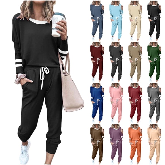 Yeaiivve Womens Pajamas Set Long Sleeve Sweatsuits 2 Piece Lounge Set Crewneck Loungewear with Pockets Light Gray XXL