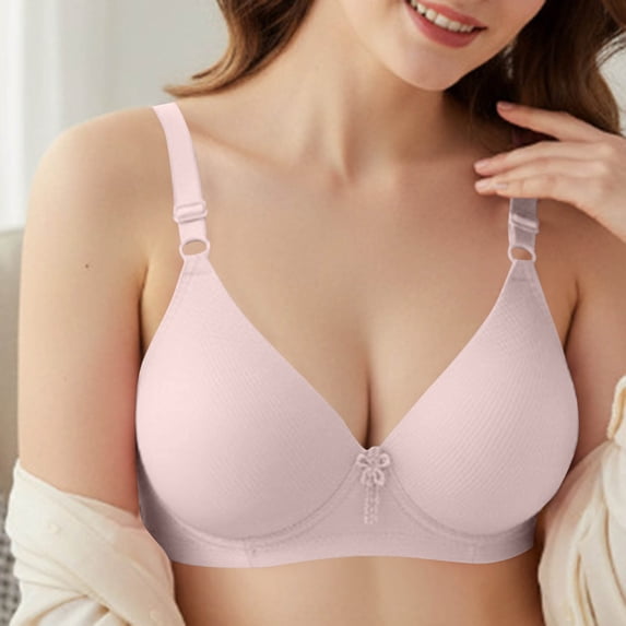 Yeaiivve Womens Plus Size No Underwire Bras Ribbed Push Up Bra Solid V Neck Brassiere Breathable Daily Wear Underwears 36 Pink