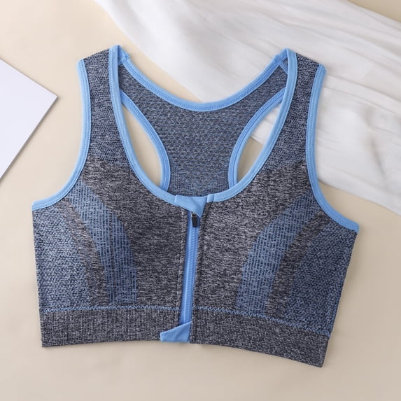 Yeaiivve Womens Plus Size Sports Bra Front Zipper Y-Back Wireless Bras Solid Lightly Breathable Brassiere Mid Impact Activewear for Gym Running 3XL Sky Blue