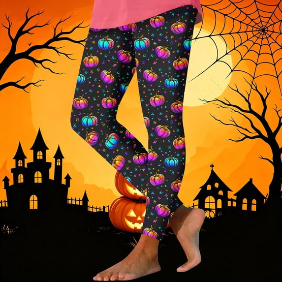 Yeaiivve Womens Print Workout Leggings Pumpkin Graphic Leggings Elastic High Waist Yoga Pants Funny Novelty Holiday Party Costumes XL