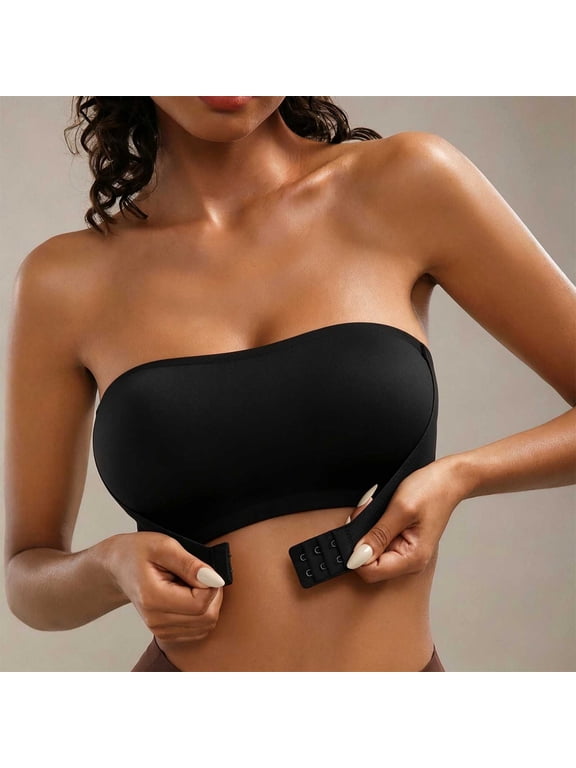 Womens Strapless Bras Front Closure Push Up Brassieres Back-Smoothing for Tight Tops Fashion Cozy Wireless Bras Full Coverage Underwear M Black